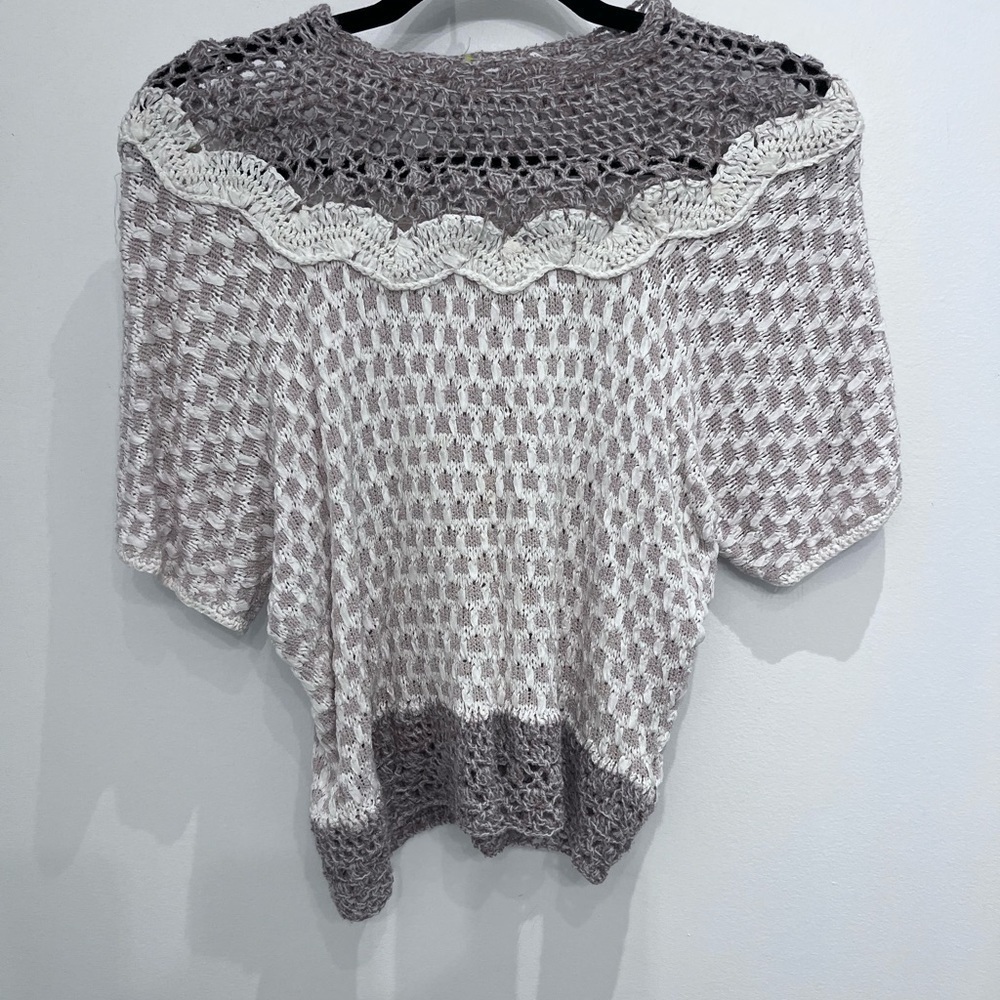 VINTAGE crochet handmade short sleeve beige boho